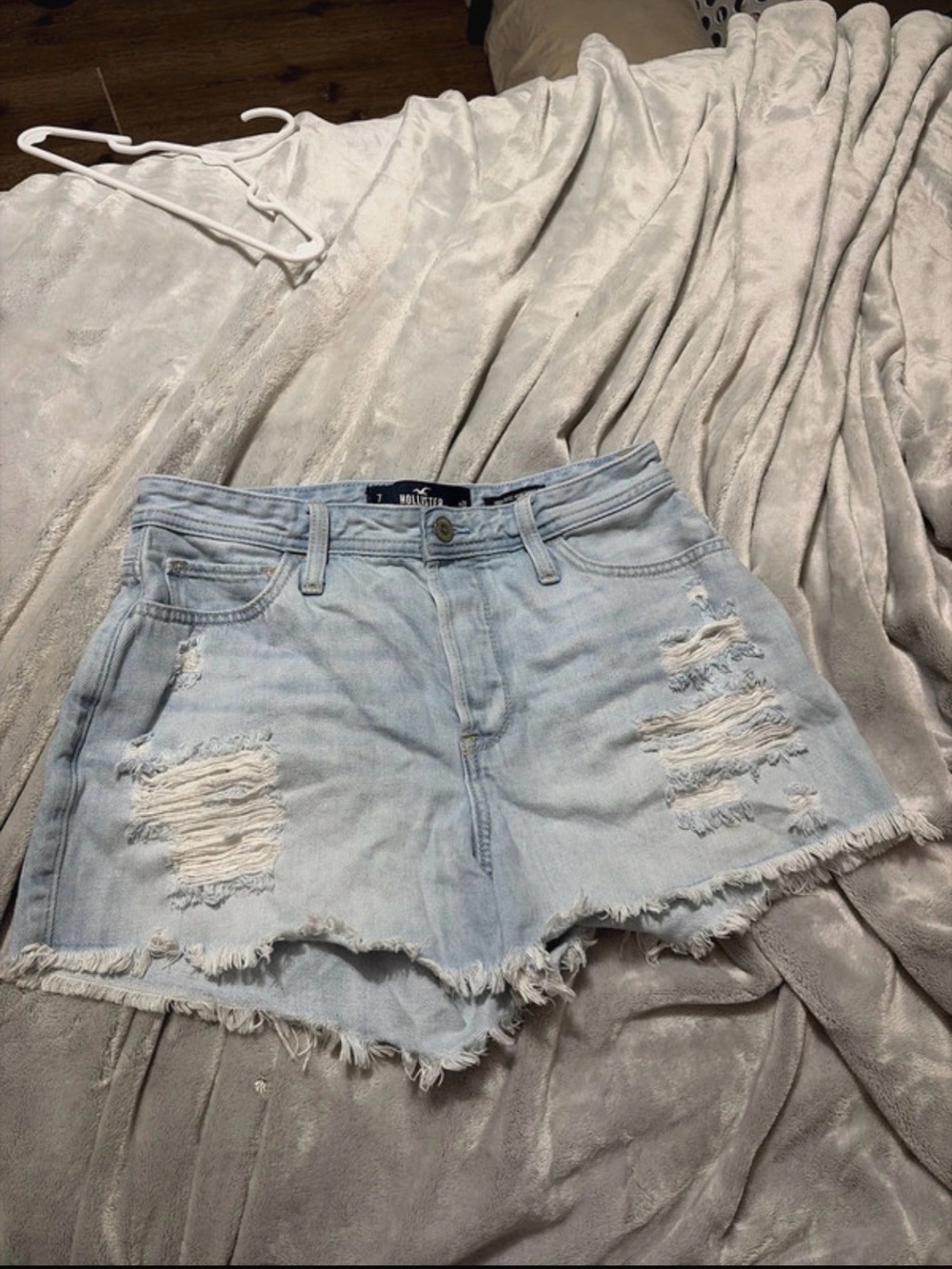 Hollister Light Blue Distressed High Waist Denim Shorts